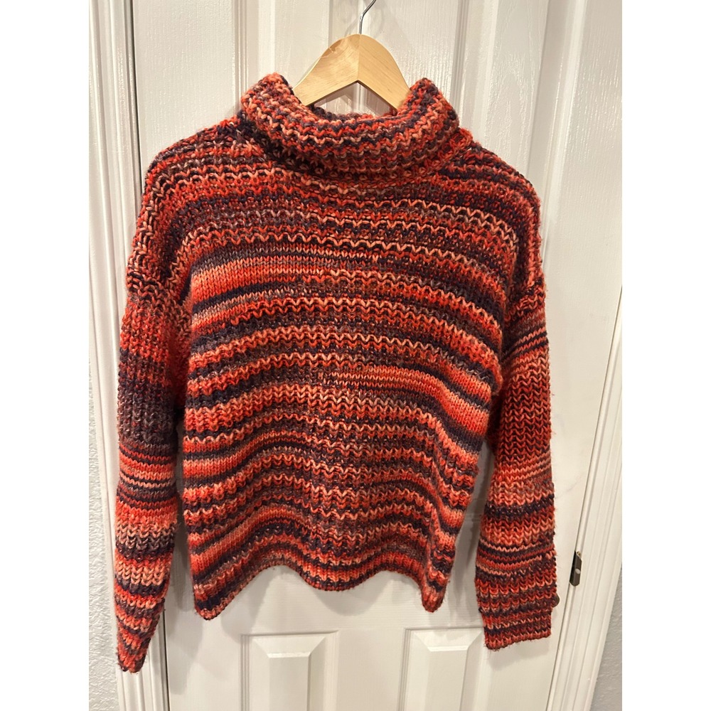 Elsamanda‎ Turtleneck Sweater Orange Purple Chunky Knit Wool Blend Made in Italy